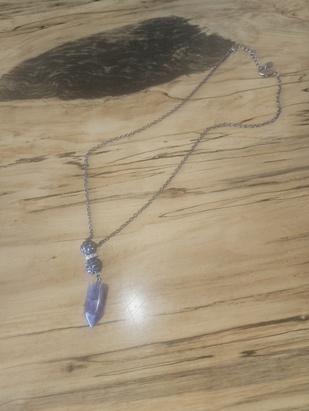 Amethyst Pendant Necklace with Purple Crystal Beads - Picture 2 of 3